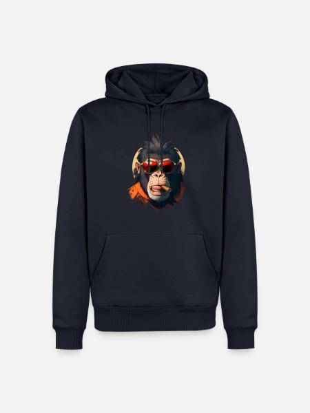 Lässiger Affe: Sonnenbrille & Zigarre - Männer Premium Bio Hoodie - Navy
