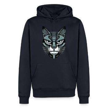 Animal Art | Cat Ethno Style - Männer Premium Bio Hoodie - Navy - Vorne - Nico (187cm)