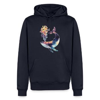 Baleine à l’aquarelle – Design artistique de l’océan - Sweat à capuche Premium bio Homme - bleu marine - Devant - Nico (187cm)