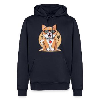 Shiba Inu avec lunettes de soleil et chaîne cardiaque - Sweat à capuche Premium bio Homme - bleu marine - Devant - Nico (187cm)