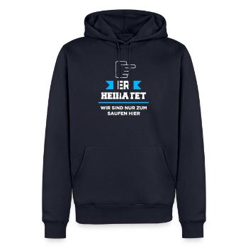 JGA - ER Heiratet - Männer Premium Bio Hoodie - Navy - Vorne - Nico (187cm)