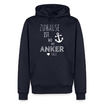 La maison est l'endroit où tombe l'ancre - Sweat à capuche Premium bio Homme - bleu marine - Devant - Nico (187cm)