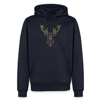 Goldener Hirsch Geschenkidee - Männer Premium Bio Hoodie - Navy - Vorne - Nico (187cm)