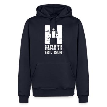 Haïti drapeau national fierté haïtienne 1804 I cadeau - Sweat à capuche Premium bio Homme - bleu marine - Devant - Nico (187cm)