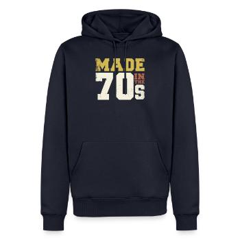 1970 Rétro Made in the 70s 50 ans - Sweat à capuche Premium bio Homme - bleu marine - Devant - Nico (187cm)