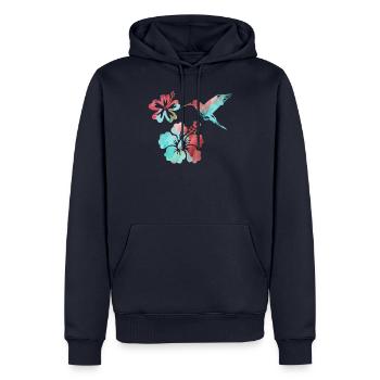 kolibri, aquarell, blau, Illustration,mint,vogel - Männer Premium Bio Hoodie - Navy - Vorne - Nico (187cm)