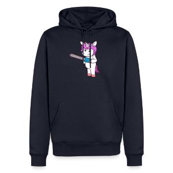 Tronçonneuse Licorne Halloween - Sweat à capuche Premium bio Homme - bleu marine - Devant - Nico (187cm)