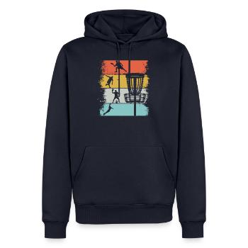 Vintage Retro Discgolf Team Outfit - Men’s Premium Organic Hoodie - navy - Front - Nico (187cm)