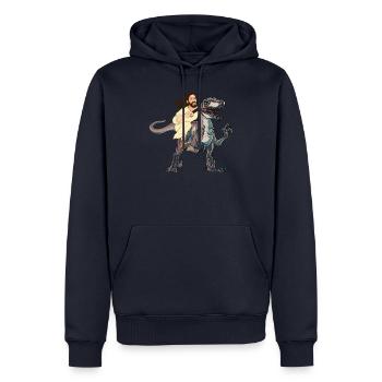 Jésus chevauche dinosaure Drôle de dinosaure et Jésus - Sweat à capuche Premium bio Homme - bleu marine - Devant - Nico (187cm)