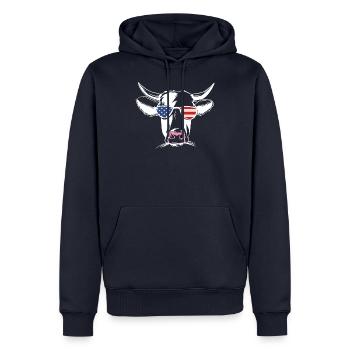America cow with sunglasses July 4 US Farm com - Men’s Premium Organic Hoodie - navy - Front - Nico (187cm)