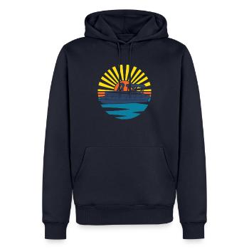 Ponton boot Retro Sunset Für Pontonbesitzer 2021 - Männer Premium Bio Hoodie - Navy - Vorne - Nico (187cm)
