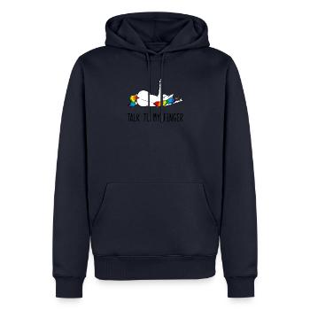 Unicorn Middle Finger Talk To My Finger - Men’s Premium Organic Hoodie - navy - Front - Nico (187cm)