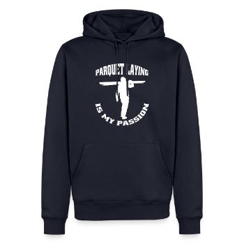 Parkettleger Teppichleger Bodenleger Fußbodenleger - Männer Premium Bio Hoodie - Navy - Vorne - Nico (187cm)