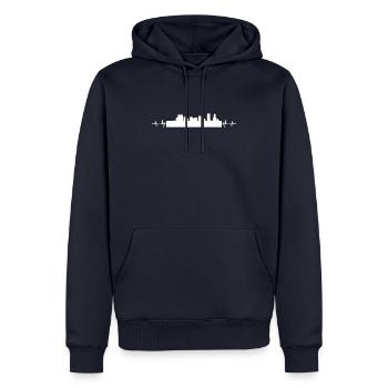 Portland Herzlinie Puls Herzschlag Liebe Skyline - Männer Premium Bio Hoodie - Navy - Vorne - Nico (187cm)