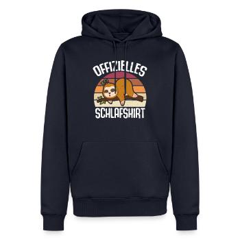 Offizielles Schlafshirt für Langschläfer - Männer Premium Bio Hoodie - Navy - Vorne - Nico (187cm)