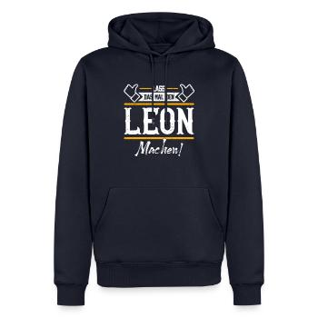 Leon Geschenkidee Geschenk Geburtstag - Männer Premium Bio Hoodie - Navy - Vorne - Nico (187cm)
