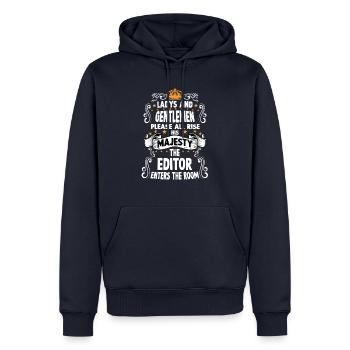 Éditeur T drôle disant Motif Editor - Sweat à capuche Premium bio Homme - bleu marine - Devant - Nico (187cm)