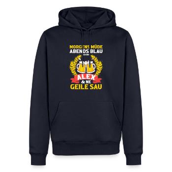 Alex - Männer Premium Bio Hoodie - Navy - Vorne - Nico (187cm)
