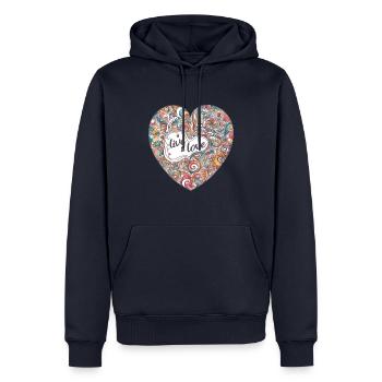 Buntes Herz - vivre et aimer - Sweat à capuche Premium bio Homme - bleu marine - Devant - Nico (187cm)