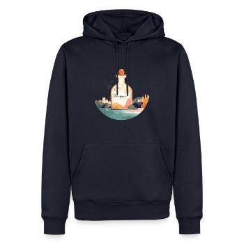 Flacon de parfum « Unique » dans un paysage magnifique - Sweat à capuche Premium bio Homme - bleu marine - Devant - Nico (187cm)