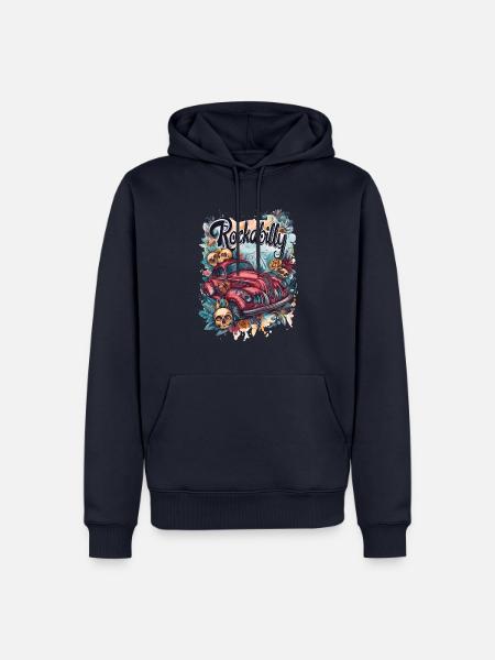 Rockabilly Vintage Hot Rod Skull - Männer Premium Bio Hoodie - Navy