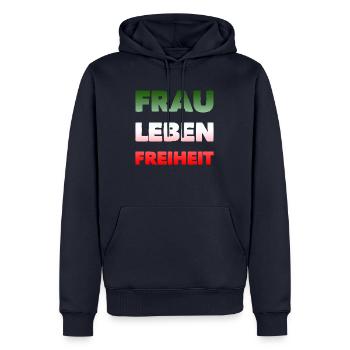 Frau Leben Freiheit Iran - Männer Premium Bio Hoodie - Navy - Vorne - Nico (187cm)