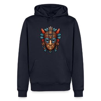 Kunstvolle geschnitzte Azteken, Maya, Inka Maske - Männer Premium Bio Hoodie - Navy - Vorne - Nico (187cm)