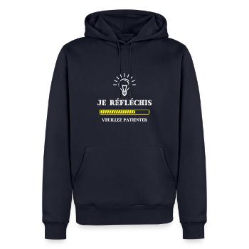 je reflechis veuillez patientez humour homme drole - Sweat à capuche Premium bio Homme - bleu marine - Devant - Nico (187cm)