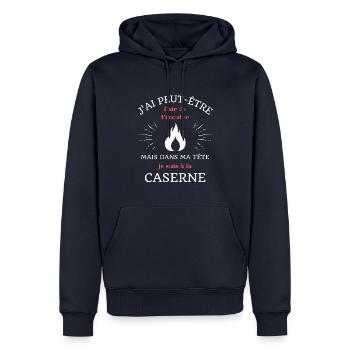 dans ma tete caserne humour pompier homme cadeau - Sweat à capuche Premium bio Homme - bleu marine - Devant - Nico (187cm)