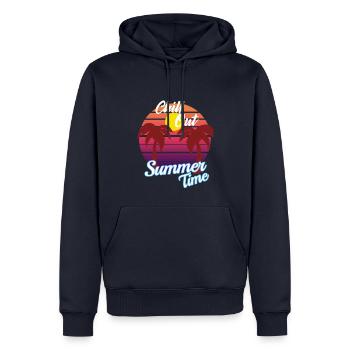 chill out summertime - Palmen im Sonnenuntergang - Männer Premium Bio Hoodie - Navy - Vorne - Nico (187cm)