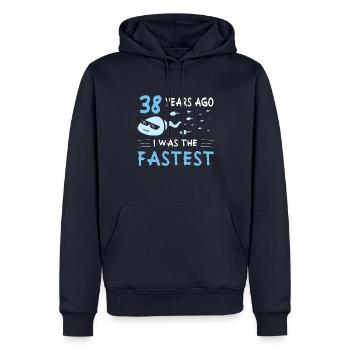 Il y a 38 ans, j’étais le 38e anniversaire le plus rapide - Sweat à capuche Premium bio Homme - bleu marine - Devant - Nico (187cm)