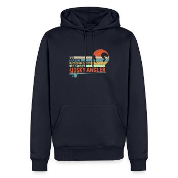 Nous mesurons le succès dans les lancers et non dans les captures - Mussky - Sweat à capuche Premium bio Homme - bleu marine - Devant - Nico (187cm)