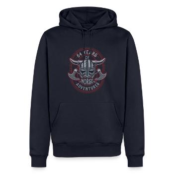 64 ans d’aventures nordiques - 64e anniversaire - Sweat à capuche Premium bio Homme - bleu marine - Devant - Nico (187cm)