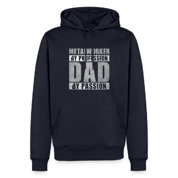 Papa Par Passion Profession Métallurgiste - Sweat à capuche Premium bio Homme - bleu marine - Devant - Nico (187cm)