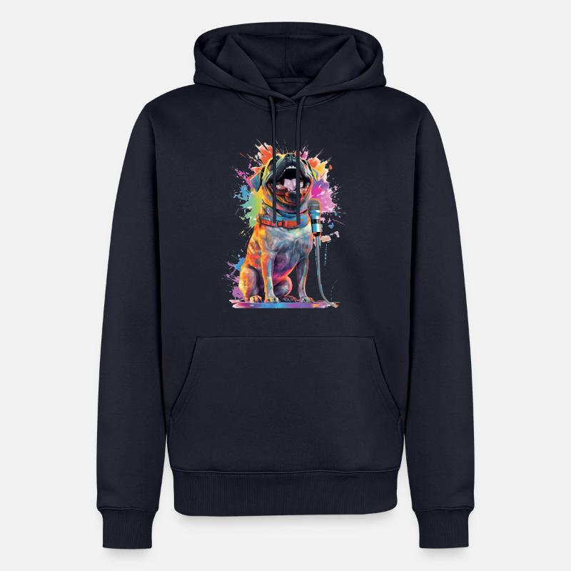 Singender Hund mit Mikrofon - Männer Premium Bio Hoodie - Navy