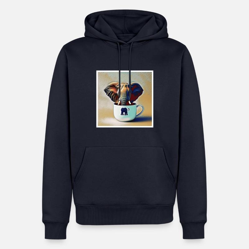 Éléphant buvant un café - Sweat à capuche Premium bio Homme - bleu marine