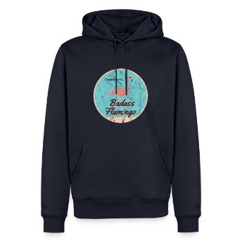 Vintage Badass Flamingo 2023 - Männer Premium Bio Hoodie - Navy - Vorne - Nico (187cm)