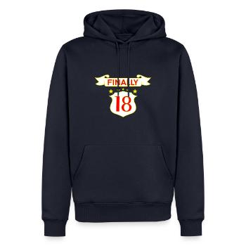 Idées cadeaux 18 anniversaire 18 nombre de dictons - Sweat à capuche Premium bio Homme - bleu marine - Devant - Nico (187cm)