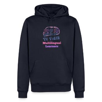 Fier d’enseigner aux apprenants multilingues Mehrsprachig - Sweat à capuche Premium bio Homme - bleu marine - Devant - Nico (187cm)