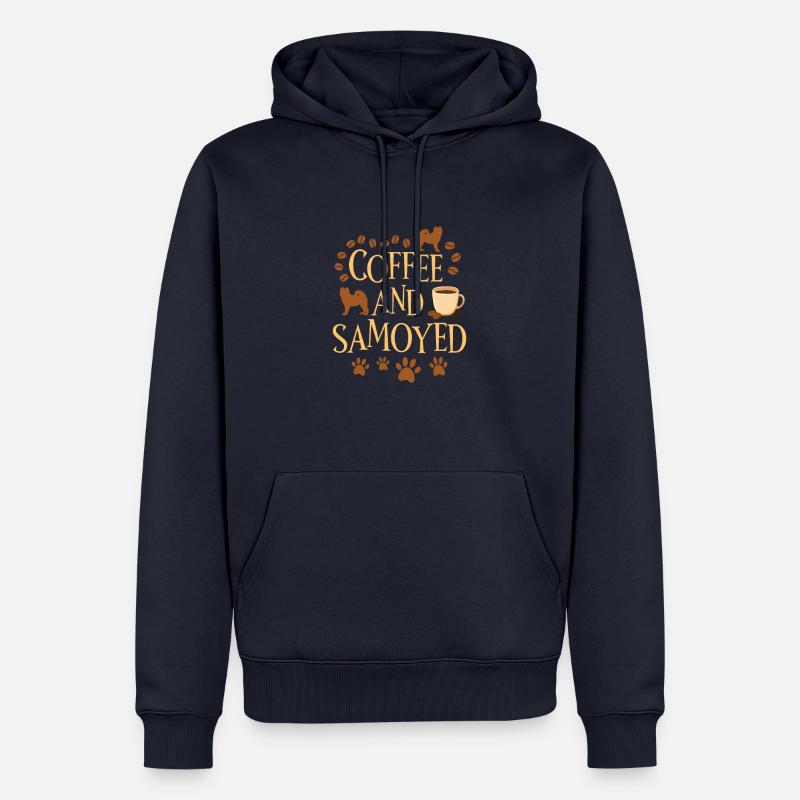Café et Samoyèdes - Sweat à capuche Premium bio Homme - bleu marine