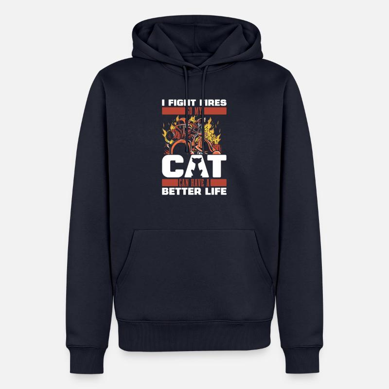 Pompier Chat - Sweat à capuche Premium bio Homme - bleu marine