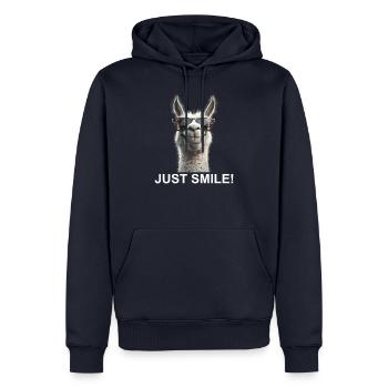 Einfach lächeln – Lustiges Lama entspannt - Männer Premium Bio Hoodie - Navy - Vorne - Nico (187cm)