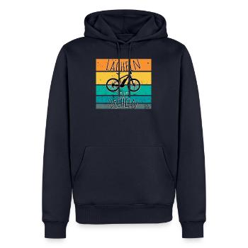 Lustiger E-bike Spruch Lächeln statt hecheln Rente - Männer Premium Bio Hoodie - Navy - Vorne - Nico (187cm)