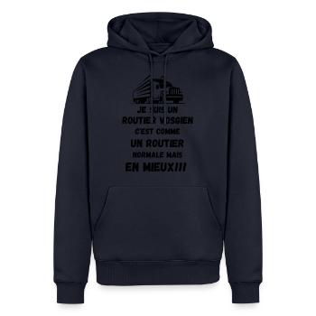 Je suis un routier Vosgien mais en mieux - Sweat à capuche Premium bio Homme - bleu marine - Devant - Nico (187cm)