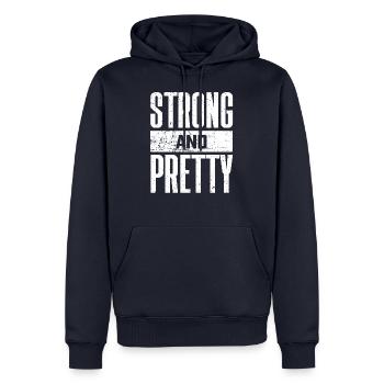 Strong and Pretty Drôle de sort Gym - Sweat à capuche Premium bio Homme - bleu marine - Devant - Nico (187cm)