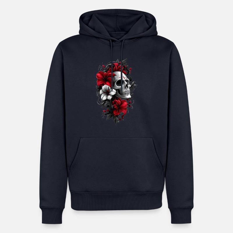 Crâne avec des fleurs - Sweat à capuche Premium bio Homme - bleu marine