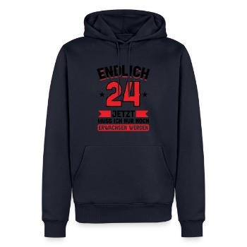 24. Geburtstag Jetzt nur noch erwachsen werden - Männer Premium Bio Hoodie - Navy - Vorne - Nico (187cm)