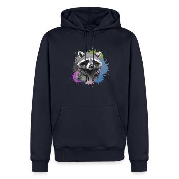 raton laveur, noir et blanc, gris, aquarelle, coloré - Sweat à capuche Premium bio Homme - bleu marine - Devant - Nico (187cm)