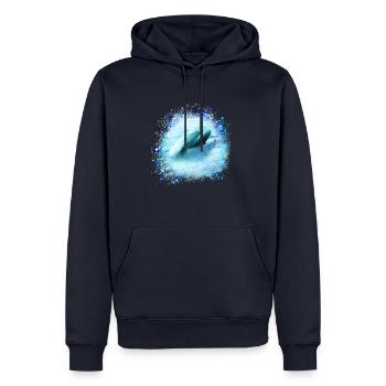 delfin, graffiti, malerei,blau,fisch, delfine,meer - Männer Premium Bio Hoodie - Navy - Vorne - Nico (187cm)