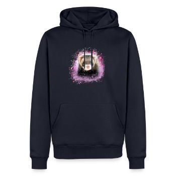 furets,rose,graffiti,iltis - Sweat à capuche Premium bio Homme - bleu marine - Devant - Nico (187cm)